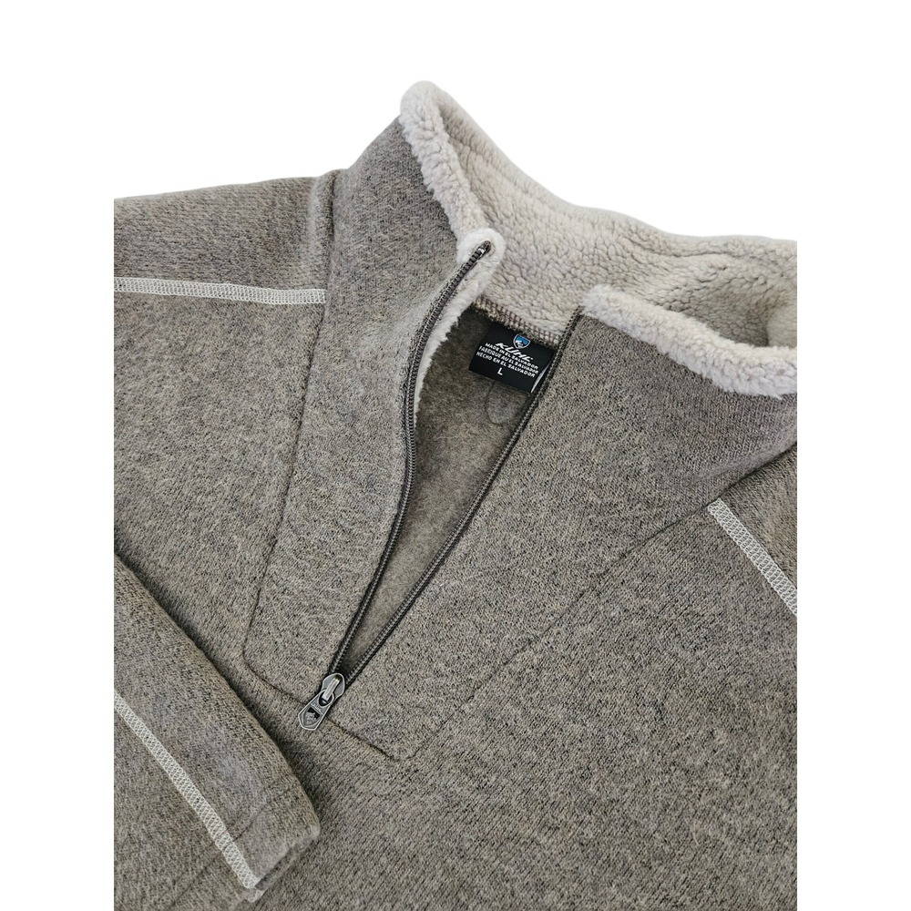 Kuhl Revel 1/4 Zip Pullover Mens L Brown Fleece Lined Sweater Contrast Stitching